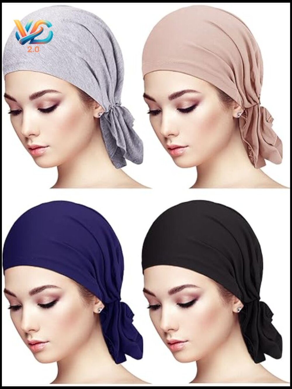 Slip-On Pre-Tied Head Scarves Turban Beanie Caps Headwrap for Women 4 Pack